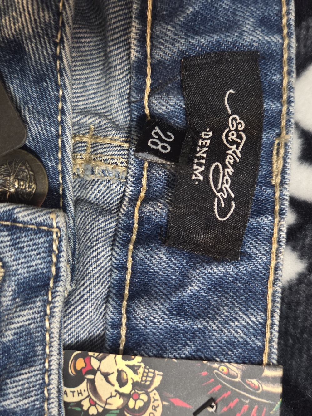 Ed Hardy Light Blue Straight-Leg Jeans with Colorful Embroidered Back - Picture 7 of 7